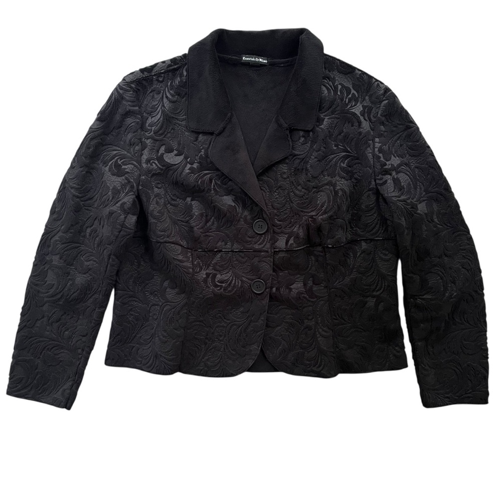 Essentials By Milano Womens XL Black Paisley Emboss Suede Faux Fur Blazer Jacket